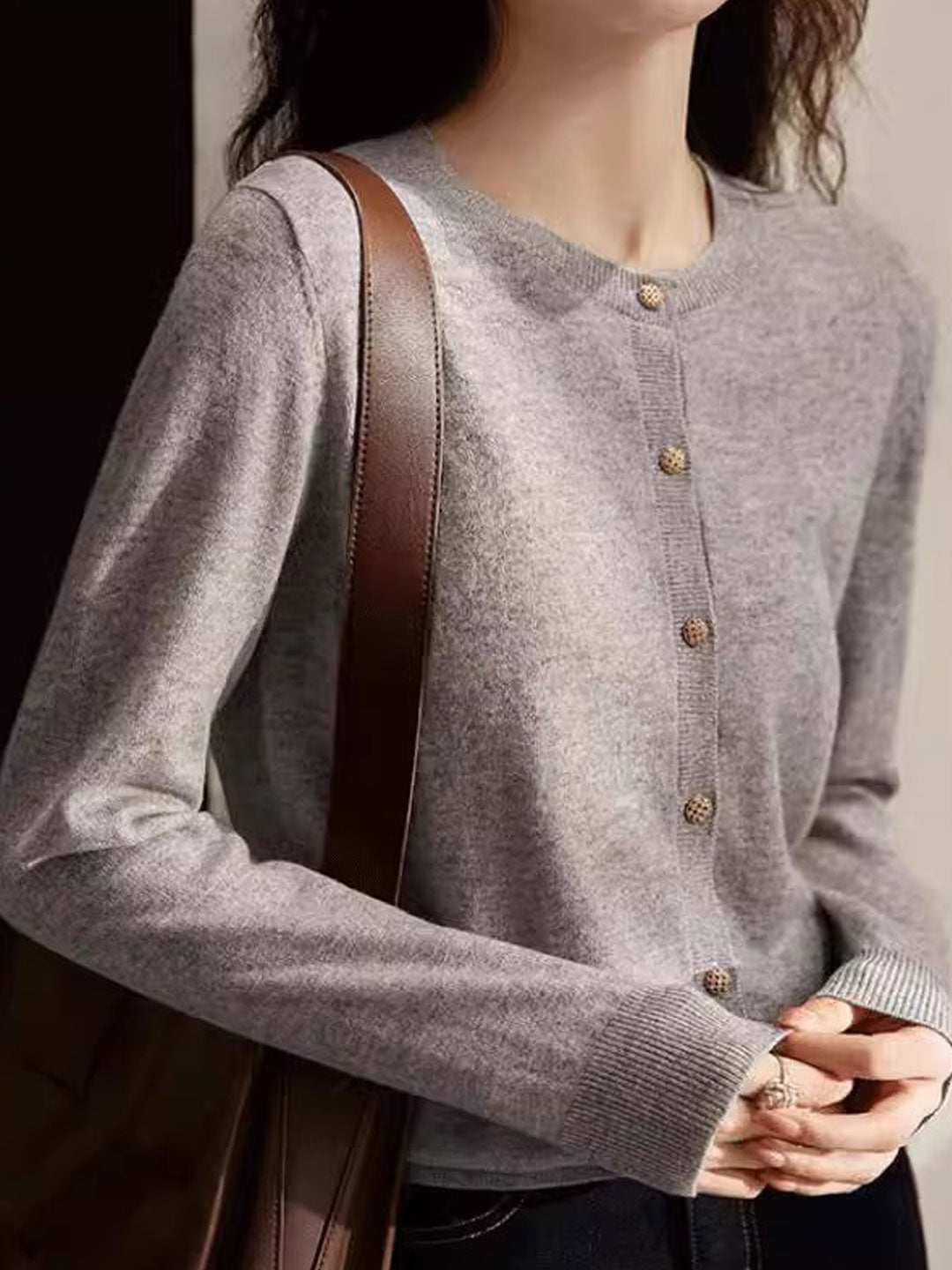 Sophia Classic Crew Neck Solid Color Knitted Cardigan-Royal Blue