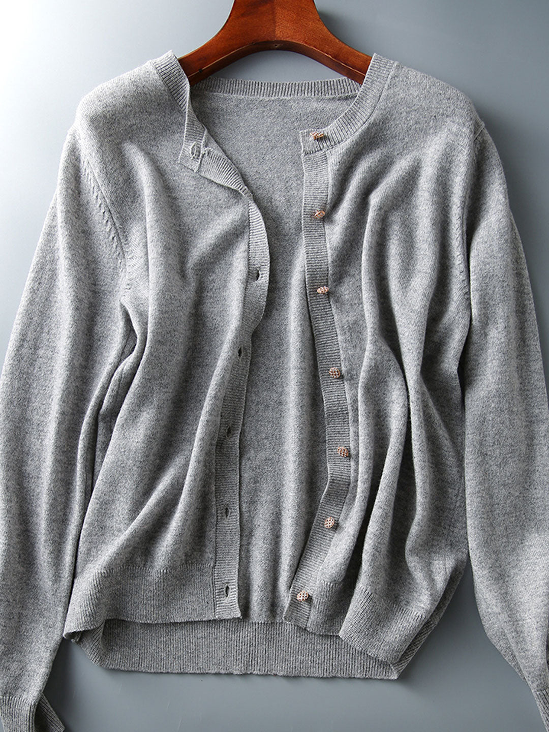 Sophia Classic Crew Neck Solid Color Knitted Cardigan-Light Pink