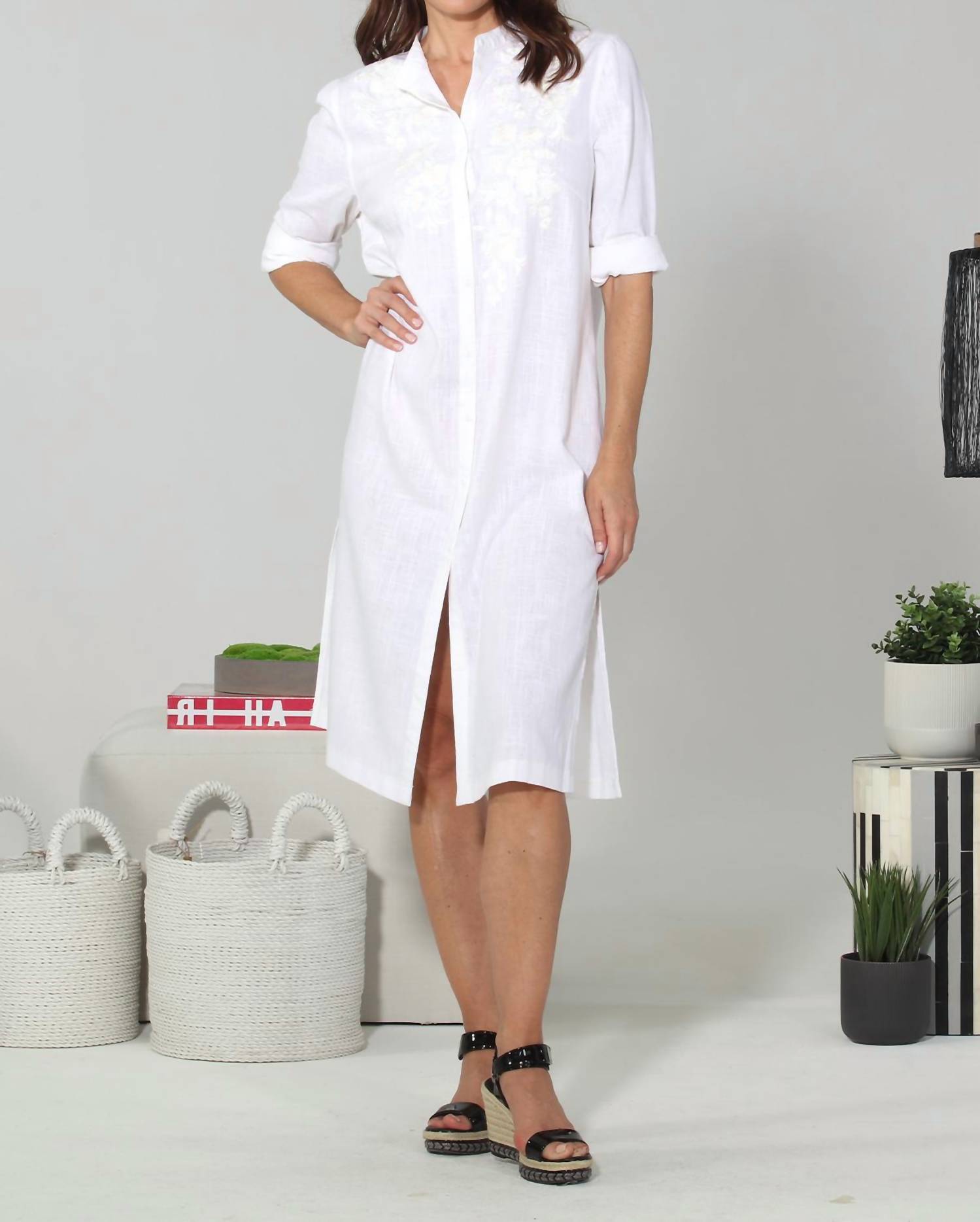Paparazzi - Embroidered Linen Shirt Dress