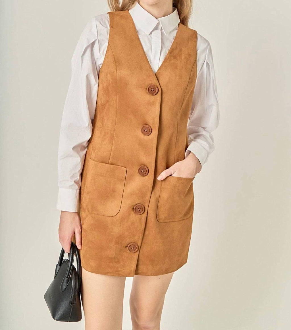 English Factory - Faux Suede Vest Dress