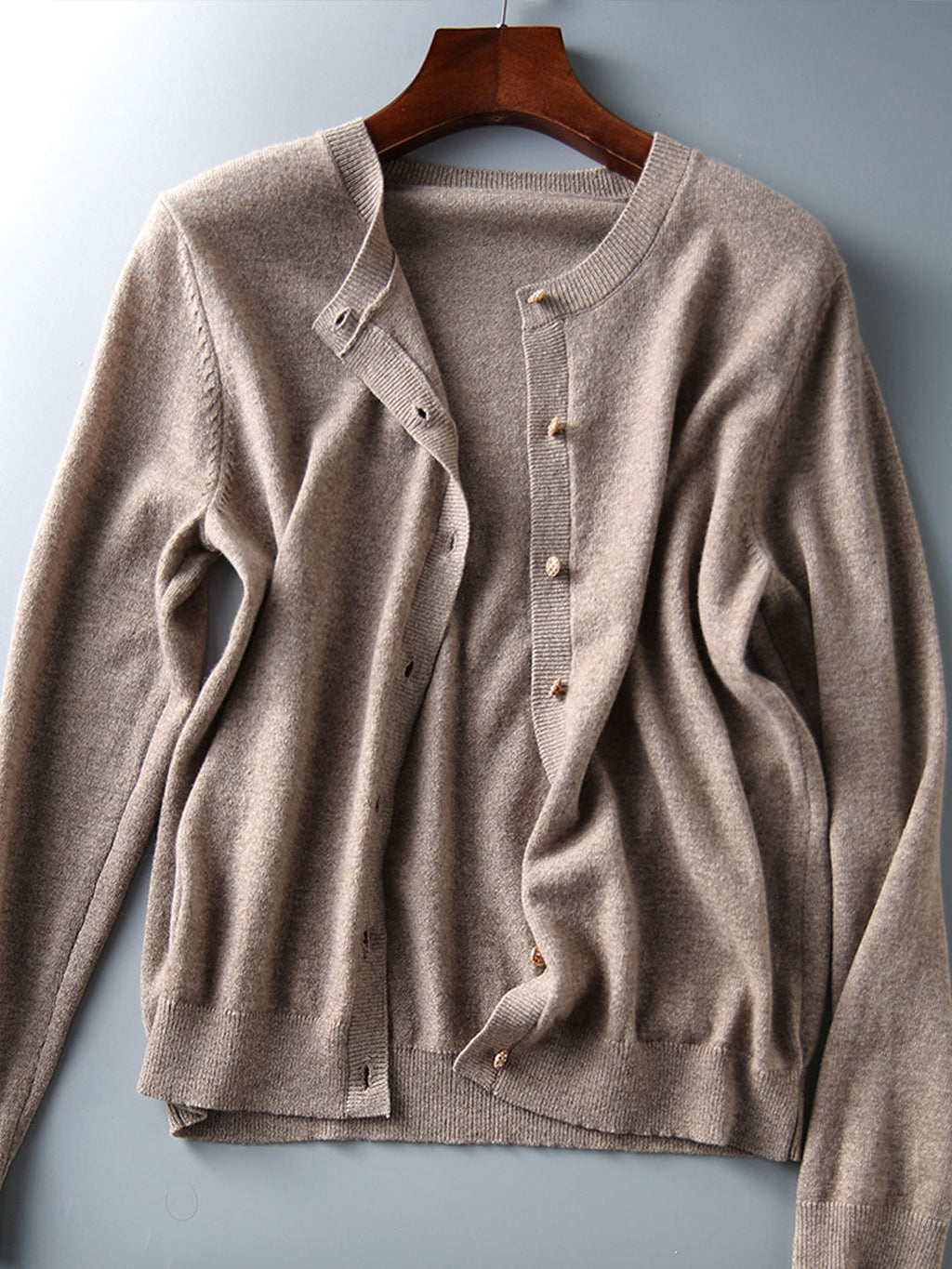 Sophia Classic Crew Neck Solid Color Knitted Cardigan-Light Pink