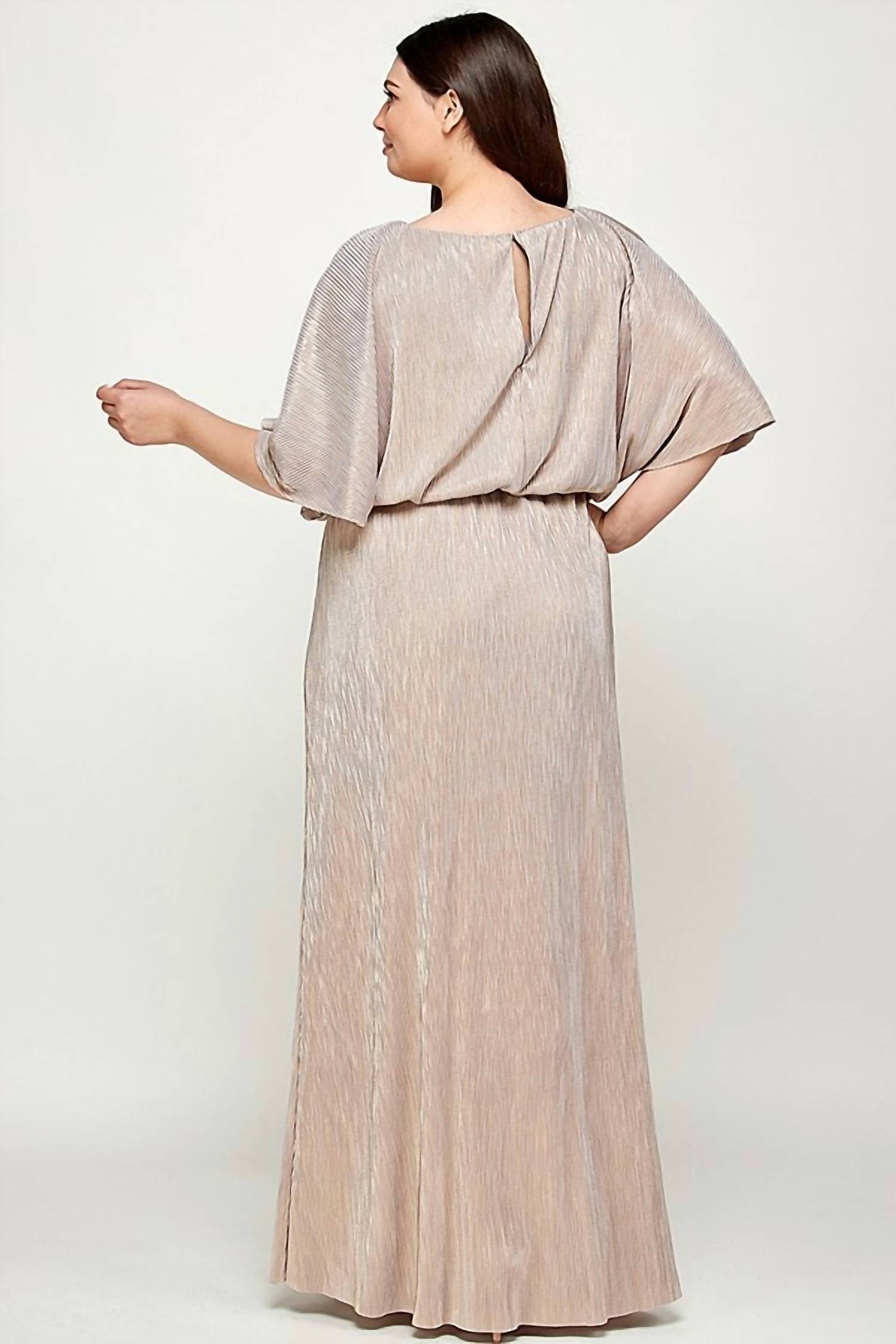 See And Be Seen - Cape Metallic Pleated Maxi Dress - Plus