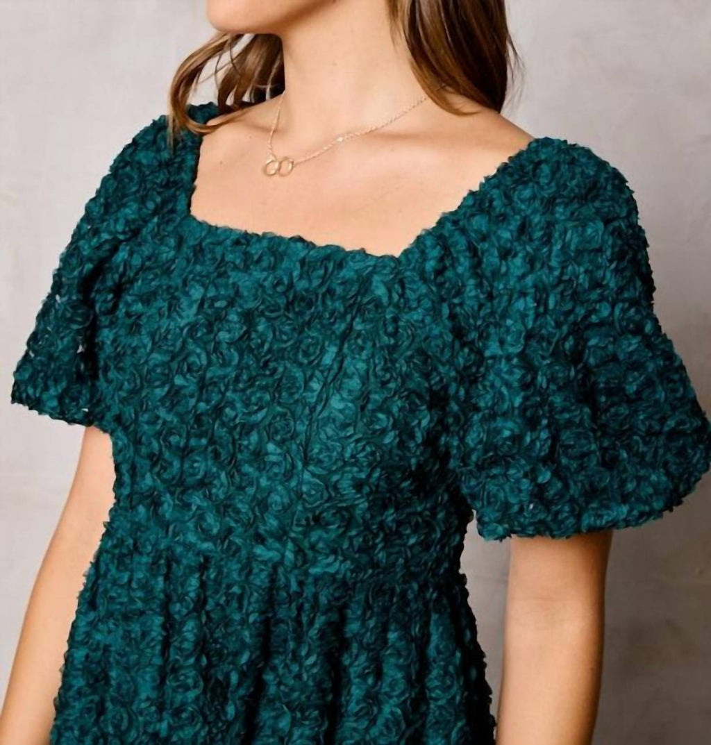 Tea N Rose - Flower Texture Puff Sleeve Dress