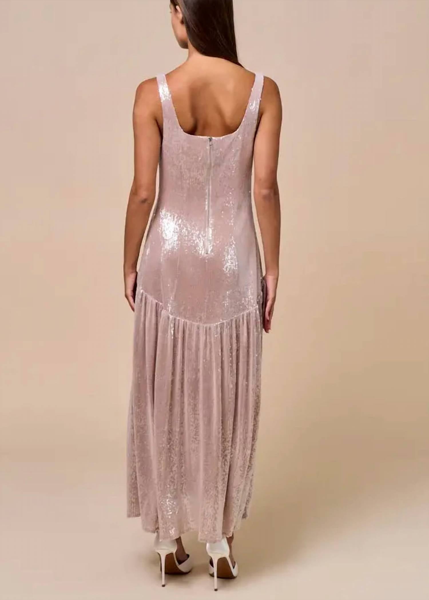 Lalavon - Front Hook and Eye Sequin Maxi Dress